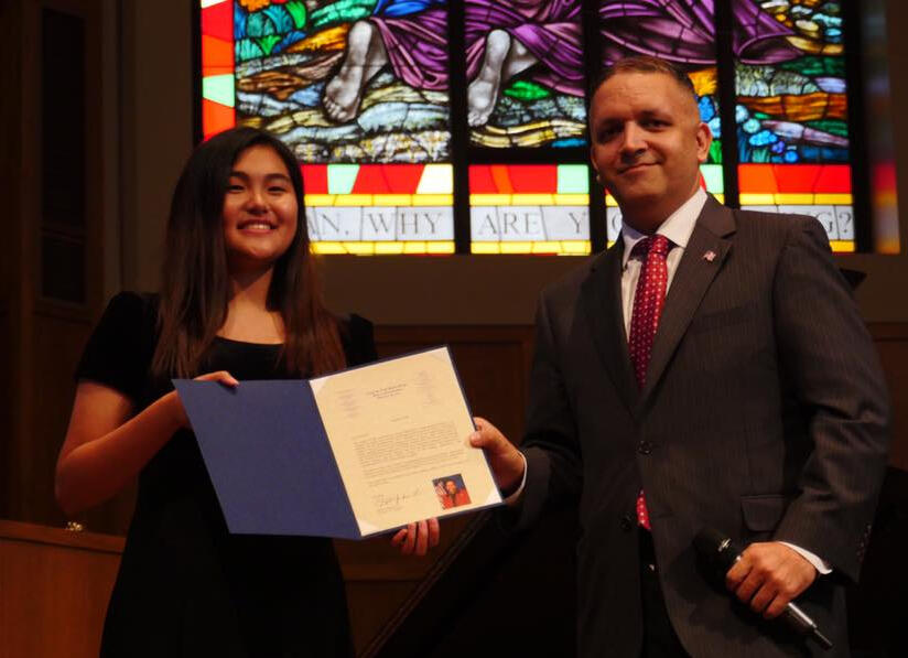 Representative Daniel Espinoza presented SMA with a recognition letter from Congresswoman Sheila Jackson Lee