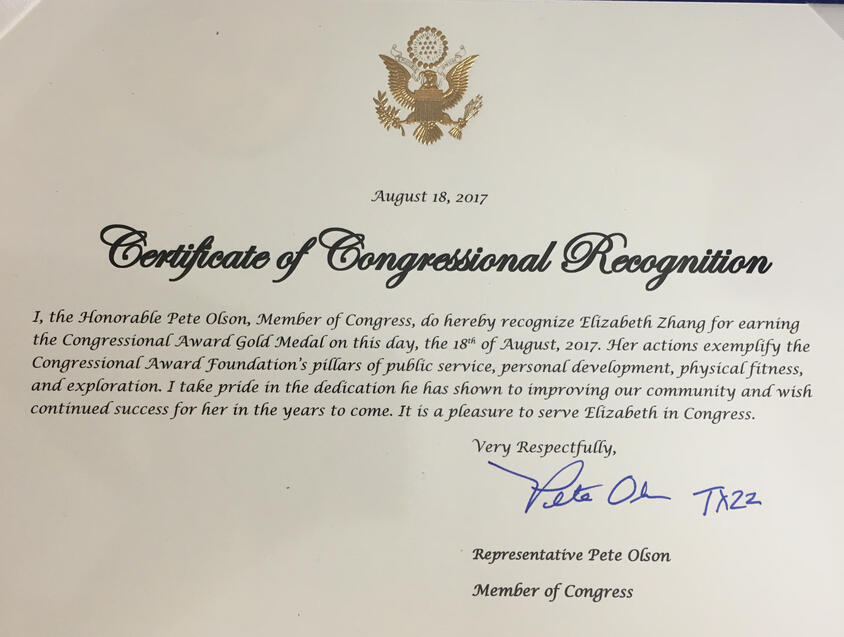 SMA received a recognition letter from Congressman Pete Olson, commending our members for using their talent, hard work, and passion to serve the community